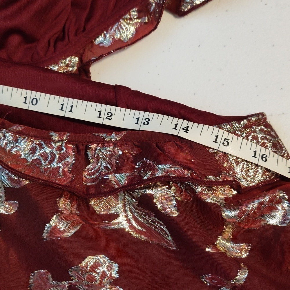 Altar’d State Burgundy, Gold flowers Dress w Cut outs + Lace up Back  si… - Picture 11 of 16